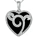 Sterling Silver Onyx and Diamond Heart Pendant, 18
