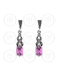Sterling Silver -Marcasite Earrings Pink Cubic Zirconia (ER-M-1087-PCZ