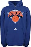New York Knicks Adidas 3 Stripe Blue Fleece Hooded Sweatshirt (Small)
