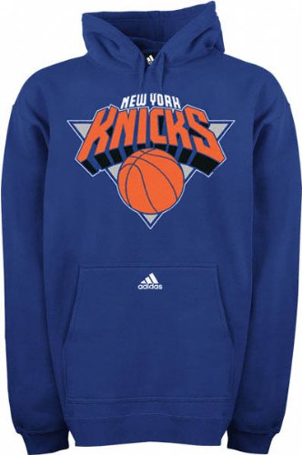 New York Knicks Adidas 3 Stripe Blue Fleece Hooded Sweatshirt (Small)
