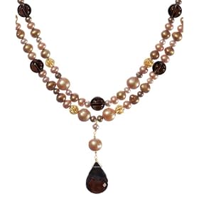 Gold-Fill Dyed Golden Freshwater Cultured Pearl Faceted Smoky Quartz Necklace,... by Amazon.com Collection