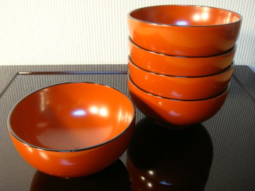 アウトレット!!多少スリ傷あり。【会津塗】木製 4寸仙才汁椀 朱渕黒５客組
