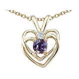 0.32 cttw Lab Created Alexandrite and Genuine Diamond Heart Pendant - 14kt White or Yellow Gold