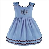 Bon Bon Corduroy Dress in Blue with Brown Trim Size: 12-18 Months