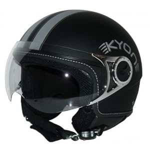 Jethelm mit 2 Visieren matt-schwarz mit Silberstreifen im Pilotendesign + Sturmhaube Jethelm mit 2 Visieren matt-schwarz mit Silberstreifen im Pilotendesign + Sturmhaube