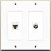 RiteAV - 1 Port Coax Cable TV- F-Type 1 Port Cat6 Ethernet Dual Gang Wall Plate - White