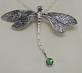 A Beautiful Dragonfly in Sterling Silver Accented with Genuine Emerald Green Quartz