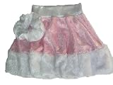 Girls Pink Velvet with Silver Sparkles and Faux Fur Trim Santa Skirt with Matching Hair Scrunchie