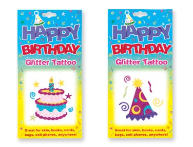 Childrens Toyshop  Toys : HAPPY BIRTHDAY Glitter Tattoo - 6 Styles Available