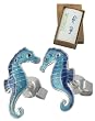 Sterling Silver & Cloisonne Enamel Blue Seahorse Stud Earrings in Bamboo Gift Box