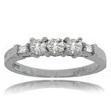 3 Stone Diamond Anniversary Ring 14K White Gold Band