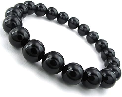 Mygoodie Jewelry Agate Onyx Gemstone Mens Womens Bracelet, 10-12mm Natural Energy Stone Beads, Black