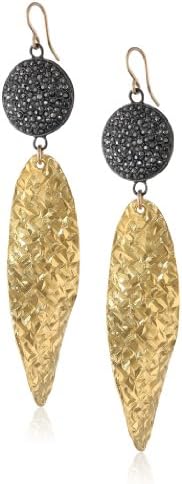 Devon Leigh Hematite Diamond Illusion and Gold-Leaf Drop Earrings