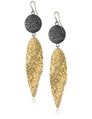 Devon Leigh Hematite Diamond Illusion and Gold Leaf Drop Earrings