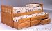 Honey Pine Captains Bed with Trundle and Storage Drawers