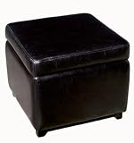 Baxton Furniture Studios Full Leather Square Storage Ottoman, Black