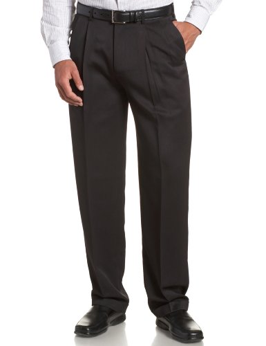 Perry Ellis Men's Portfolio Double Pleated Micro Melange Pant, Caviar, 36x32
