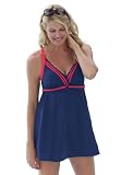 Woman Within Plus Size Contrast V neck Swimdess by Swim 365