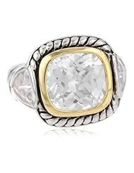 Goldtone finish and Silvertone Designer Inspired Square Clear Cubic-Zirconia Ring