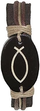 Your Needs Unisex Leather Bracelet with Laser Engraved Wood Bead, Jesus Fish
