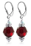 SCER266 10 MM Faceted Round Garnet Swarovski Crystal Sterling Silver Leverback 1.5