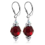 10 MM Multifaceted Round Garnet Swarovski Crystal Sterling Silver Leverback 1.5 Dangle Earrings