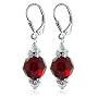 10 MM Multifaceted Round Garnet Swarovski Crystal Sterling Silver Leverback 1.5" Dangle Earrings