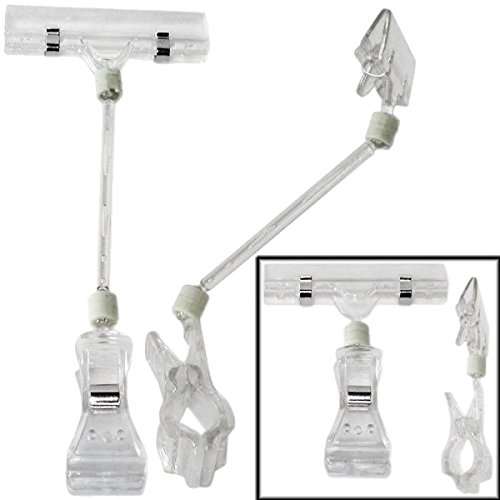 Adjustable Rack Mount Plastic Sign Holder Clip with Optional 3.5'' Stem - Pack of 10