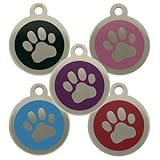 Personalised Engraved 32mm Stainless Steel Pet ID Tag Dog Paw Design