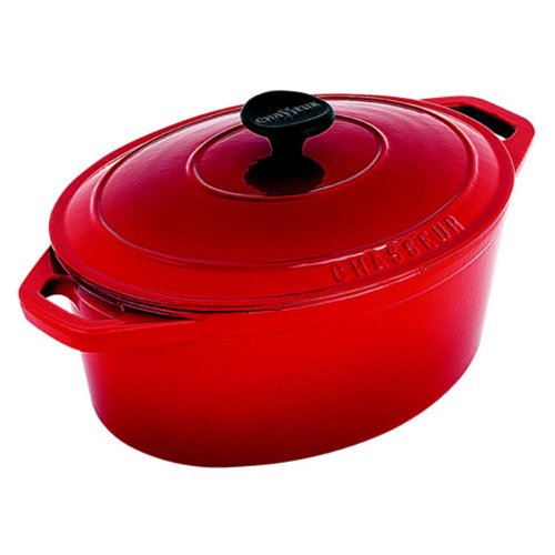 Chasseur 8-Qt. Oval Cast Iron Casserole with Lid, Red