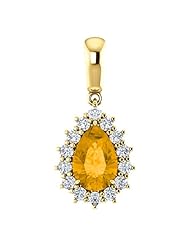 18K Yellow Gold 9.00x6.00mm Pear Cut Citrine and Diamond Pendant -- LIFETIME WARRANTY