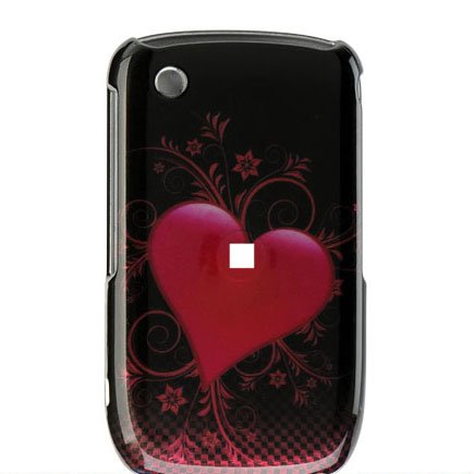 Premium Designer Hard Snap On Crystal Case for the Blackberry 8520 Curve Gemini - Cool Carbon Fiber Heart Print