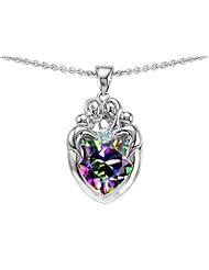 Original Star K (tm) Loving Mother Twins Family Pendant With 8mm Heart Shape Rainbow Mystic Topaz in 925 Sterling Silver