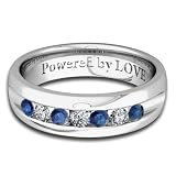 Engraved Mens 7 Stone Sapphire Diamond Wedding Band Comfort Fit in 14k White Gold (G, SI1, 0.40 cttw) 5MM, Powered by LOVE