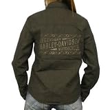 Ladies Harley Davidson Grey/Charcoal Long Sleeve Jeans Shirt/blouse. 100% Cotton and Machine Washable. Large Harley Davidson Motorcycles Logo on the Back. Metal Chain Accent on the Inside Collar. Very High Quality Authentic Collector's Item From the True American Legend.
