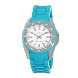 AK Anne Klein Women's 109379WTTQ Swarovski Crystal Silver-Tone and Blue Plastic Bracelet Watch