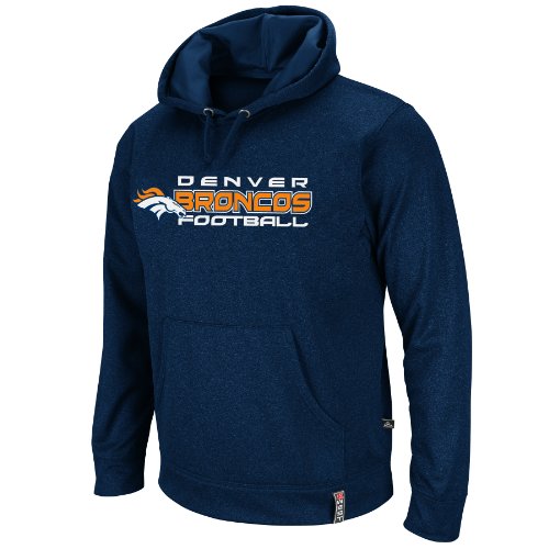 NFL Men's Denver Broncos Gridiron Hood III Long Sleeve Hooded Fleece Pullover (Navy Marled/Navy, Medium)