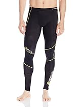 SKINS Men's A400 Compression Long Tights, Black/Yellow Logo Line, Small
