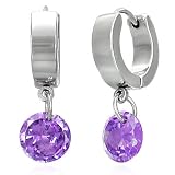 Purple Amethyst-color Crystal Drop Stainless Steel Huggie Earrings
