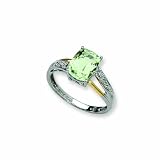 Sterling Silver And 14k Green Amethyst And Diamond Ring