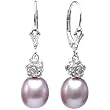 Isabella Rose 9-10mm Pearl Drop Silver Earrings, Lavender