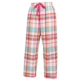 Buy Beach Pink Green tartan plaid check tie cord flannel cotton pants for lounging, sleep, sports.... by Touch of Europe Flannel Pants