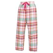 Beach Pink Green tartan plaid check tie cord flannel cotton pants for lounging, sleep, sports. Unisex relaxed fit,