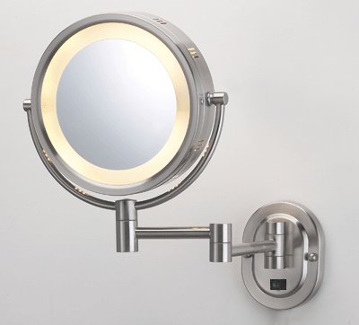 Jerdon 8″ Brushed Nickel Finish Dual Sided Surround Light Wall Mount Makeup Mirror (Hardwired Model)