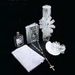 Silver-Plated Baptismal Gift Set in Spanish with Decorated Candle, Elegant Rosary, Baptismal Missal, Holy Spirit Handkerchief, Decorated Shell, and Holy Water Bottle (Banada en Plata Bautizo Set de Regalo)