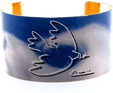 Hand Made Picasso Dove Cuff Bangle Bracelet, Blue Color, Base Metal, Made in USA