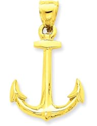 14K Gold 3D Anchor Charm Boat Ship Sailing Pendant