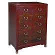 Handmade Oriental Furniture - 42" Antique Style Red Leather Dresser - Traditional Oriental