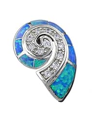 925 Silver Rhodium Blue Opal Fancy Nautilus Shell Pendant Hawaiian Silver Jewelry