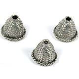 3 Bali Bead End Caps Cones Thimble Antique Silver